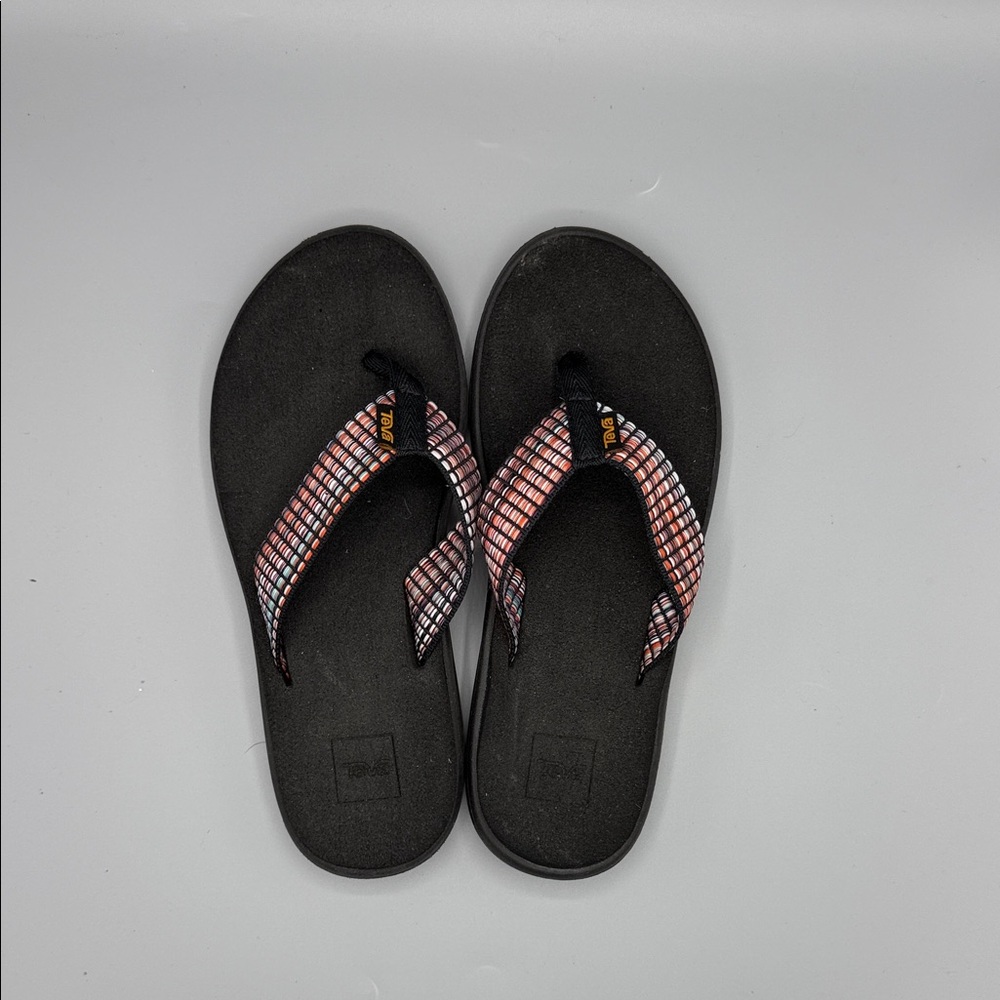 NWOB Teva Sz 7 Voya Black Multicolor Striped Sandals
